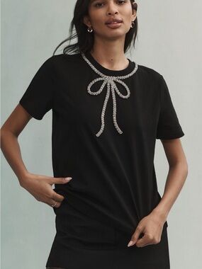 Anthropologie Maeve Rhinestone Bow Tee